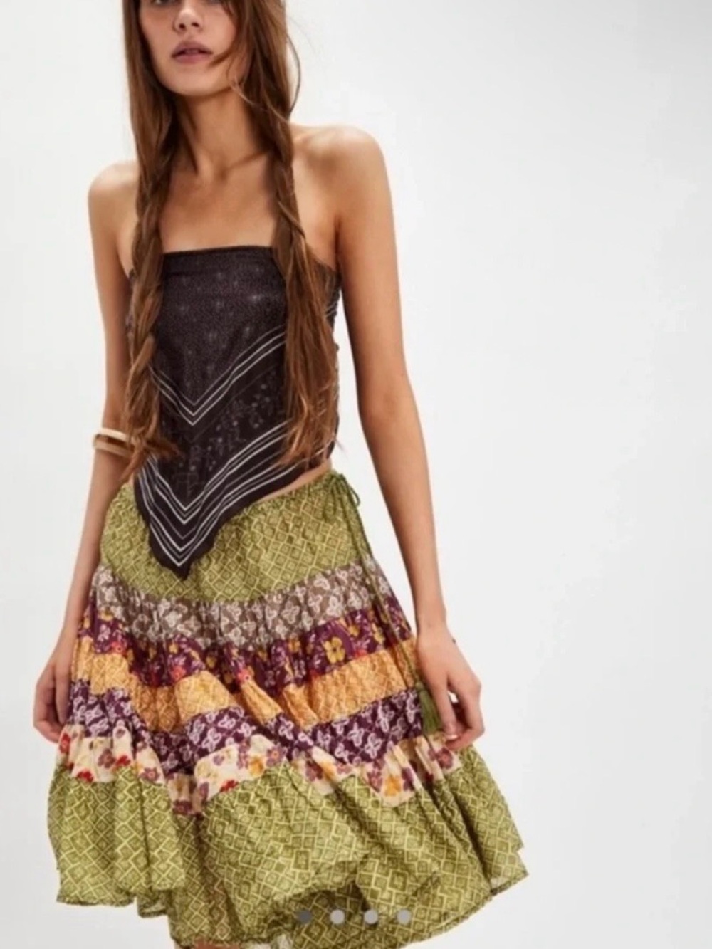 NWT Free People Many Layers Bohemian Printed Floral Patchwork Skirt size Medium